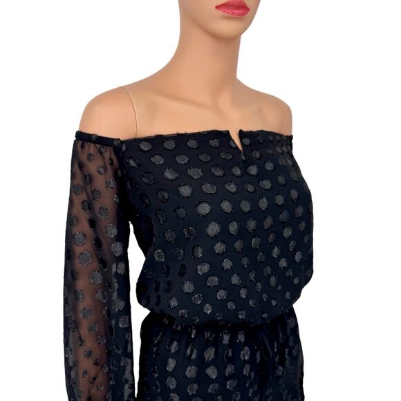 Express Black Metallic Polka Dot Romper Size M Off-Shoulder Long Sleeve NWT $88 - Picture 4 of 10